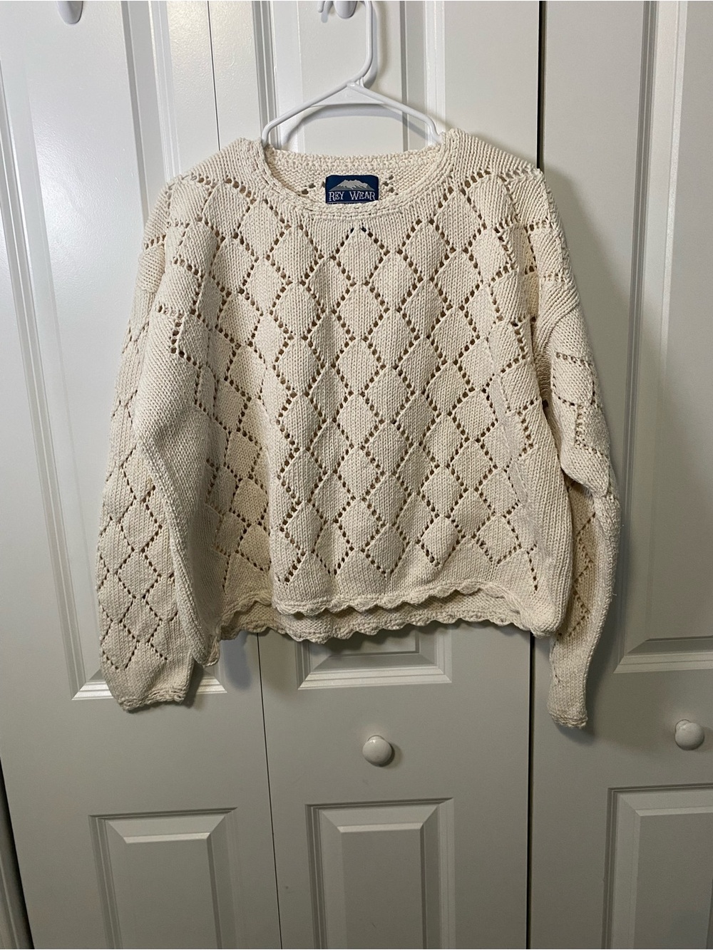 Rey Wear Vintage Ivory Open-Knit Diamond Sweater